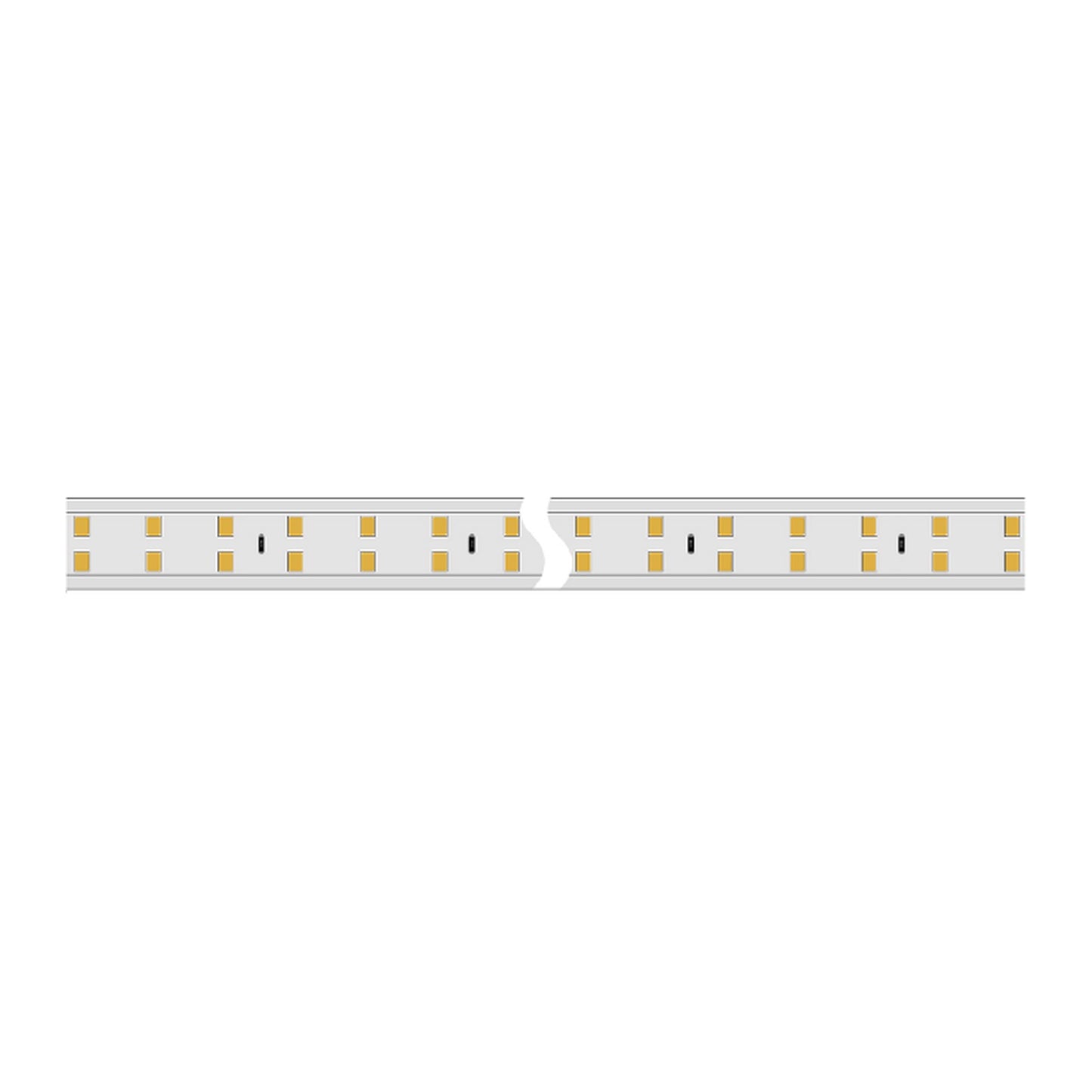 Close up of the Greenlamp 110V LED strip showing 180 SMD LEDs per metre sealed inside a clear IP65 PVC jacket