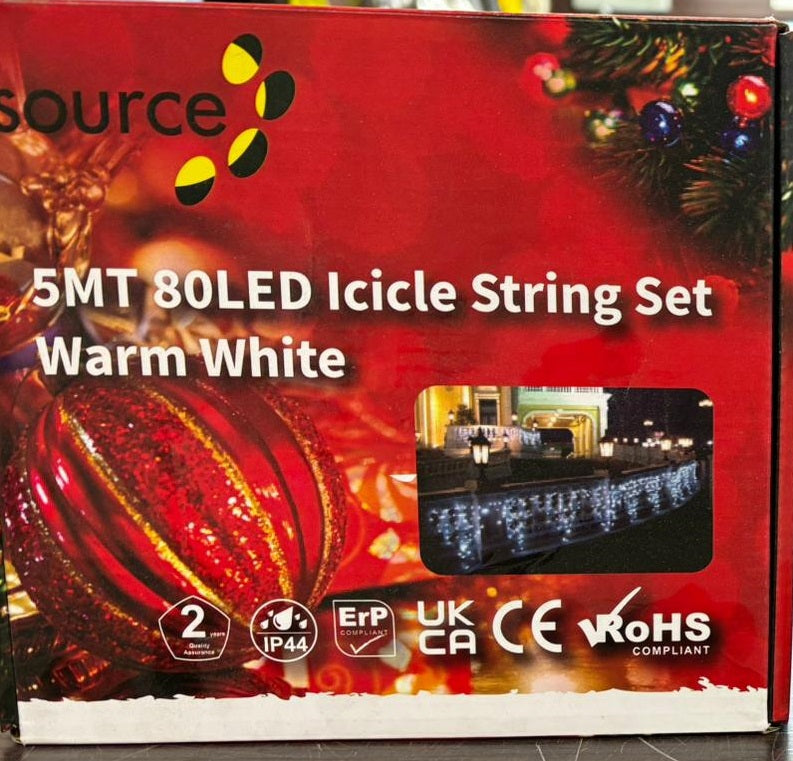 5M 80LED Icicle Lights, Warm White & Cool White Options, IP44 - Connectable Outdoor & Indoor String Lights