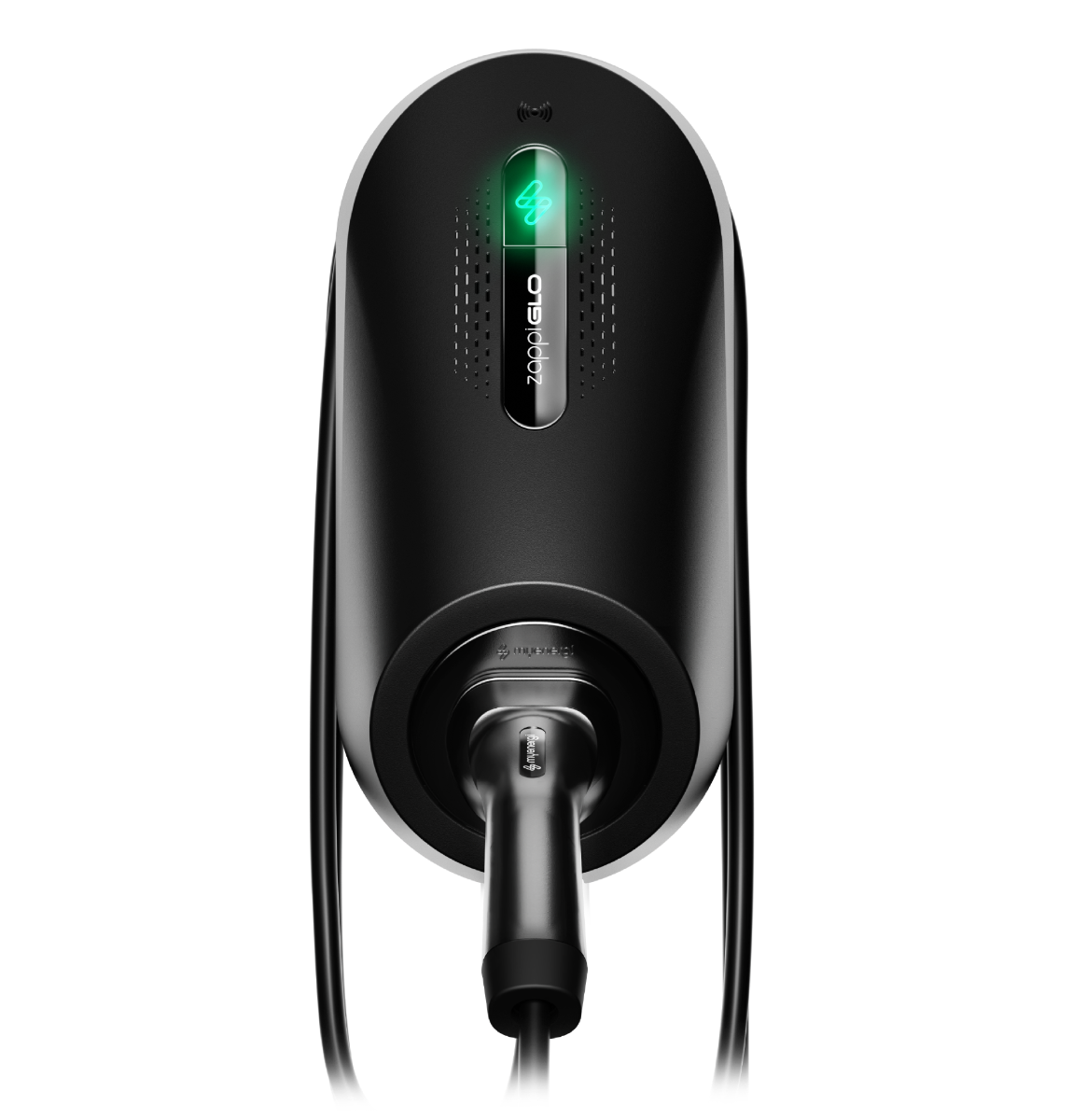 Zappi GLO 7kW tethered EV charger in black with Type 2 charging cable