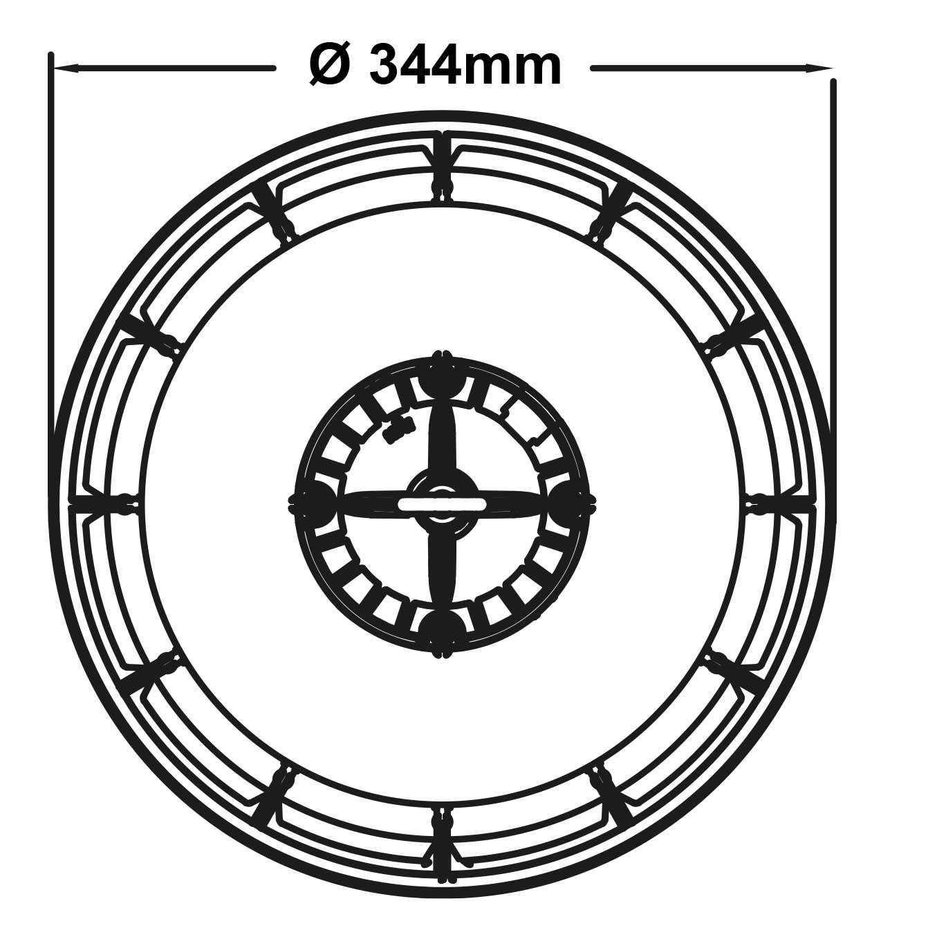 Technical drawing of LED high bay light showing 344mm diameter measurement.