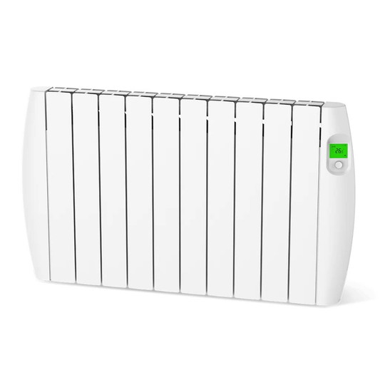 A white wall mounted electric radiator heating a bright living room, used to illustrate how to size a radiator to a room