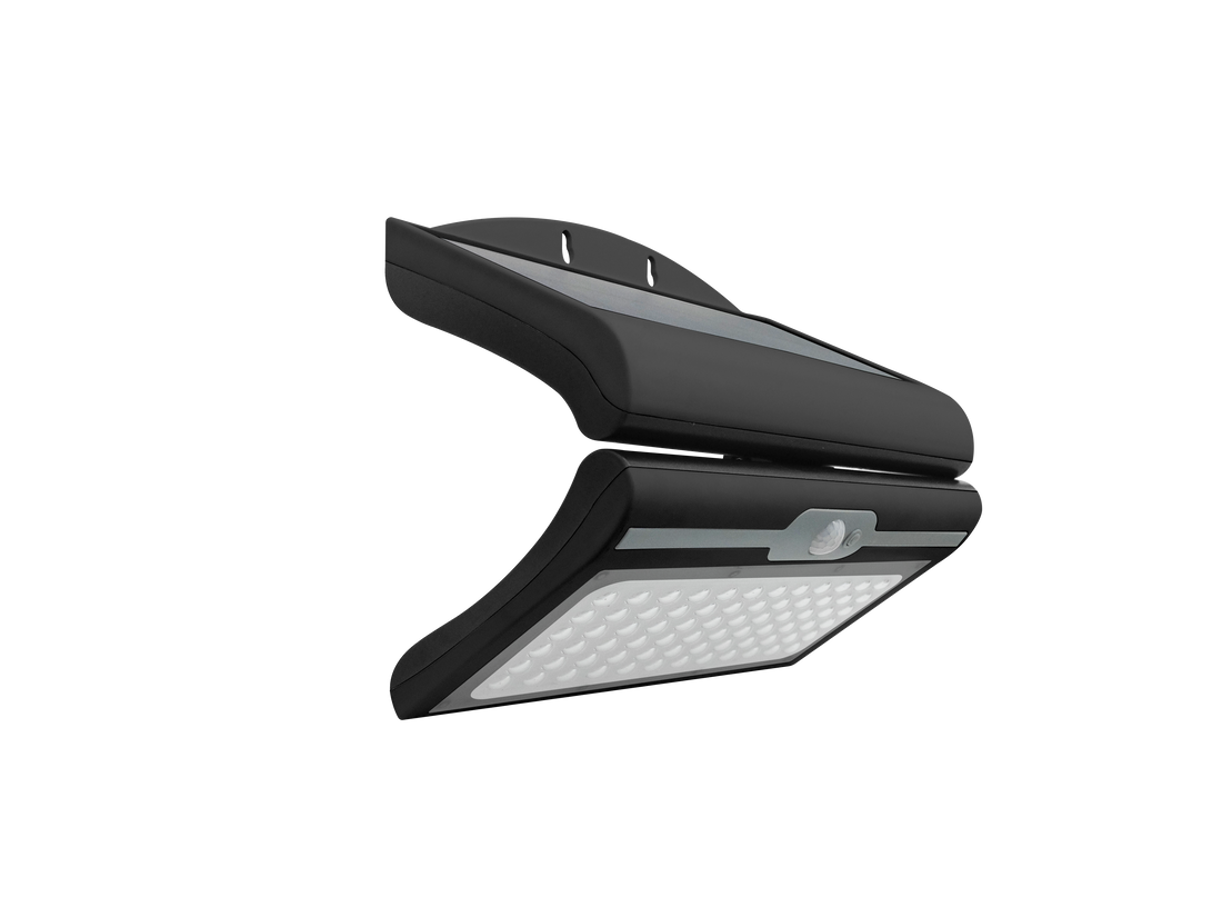 Solar LED sensor folding wall lights for an Irish garden in black and white