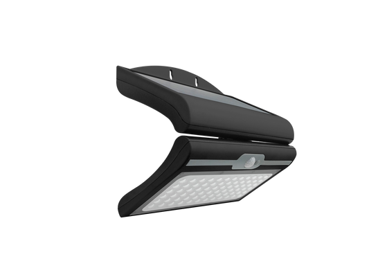 Solar LED sensor folding wall lights for an Irish garden in black and white