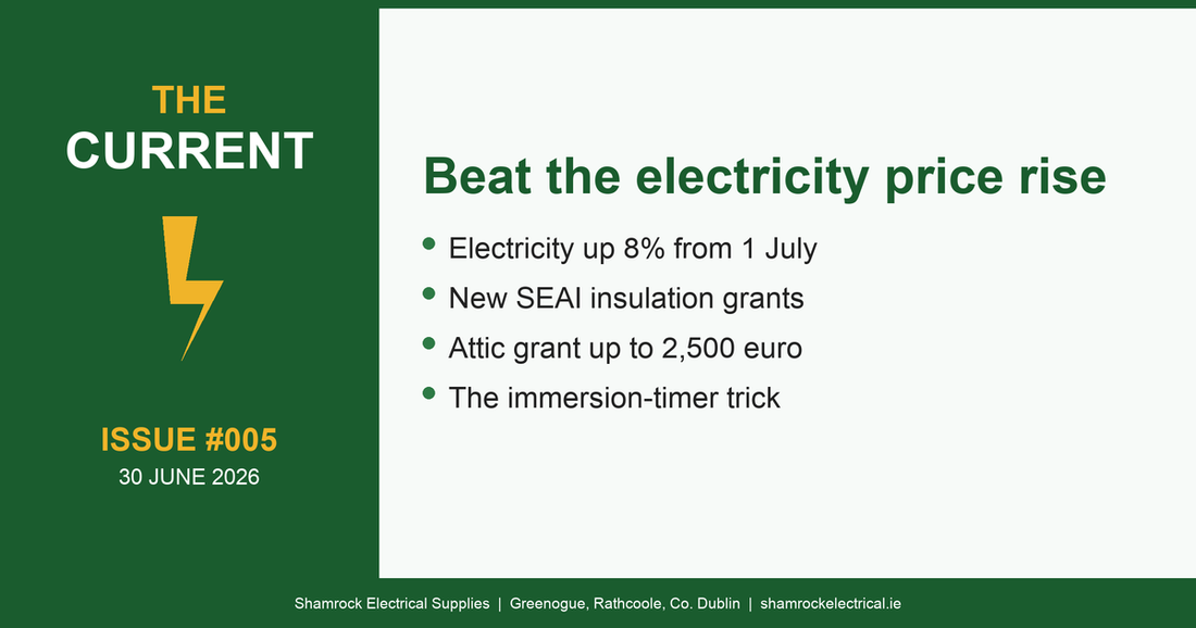 The Current Issue 005: beat the electricity price rise, Shamrock Electrical newsletter for Irish homeowners