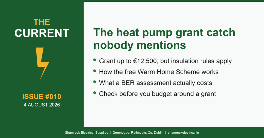 The Current Issue 10 hero graphic: the heat pump grant catch, Warm Home Scheme, and BER assessment costs