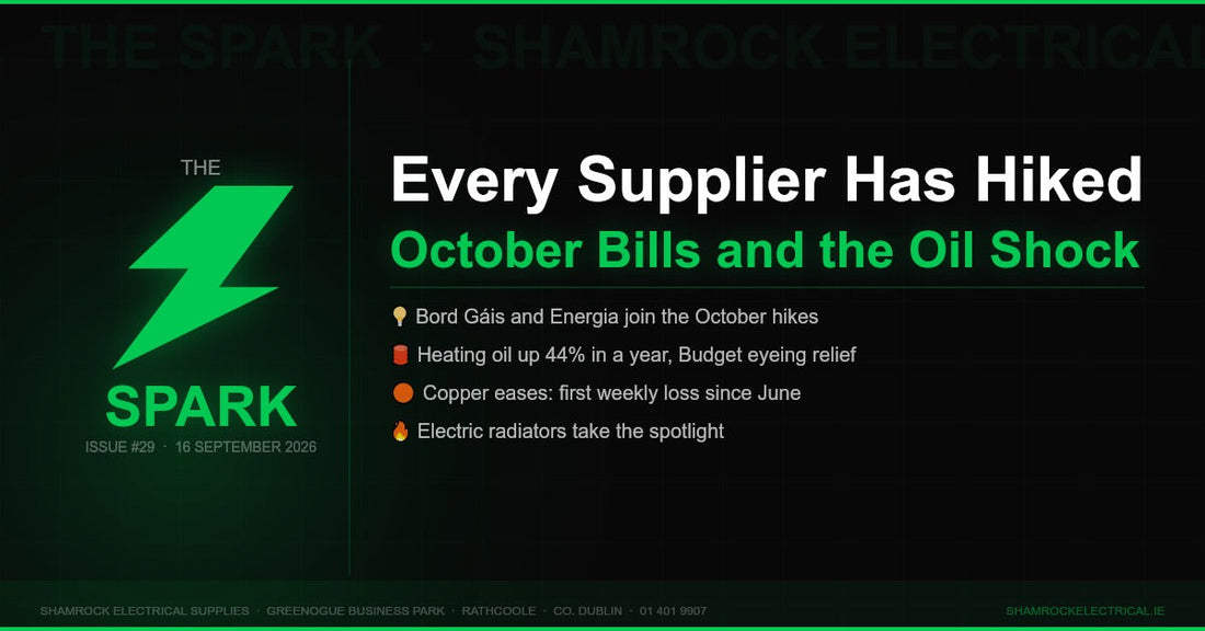 The Spark issue 29 from Shamrock Electrical: every supplier has now hiked, heating oil up 44 per cent, electric radiators