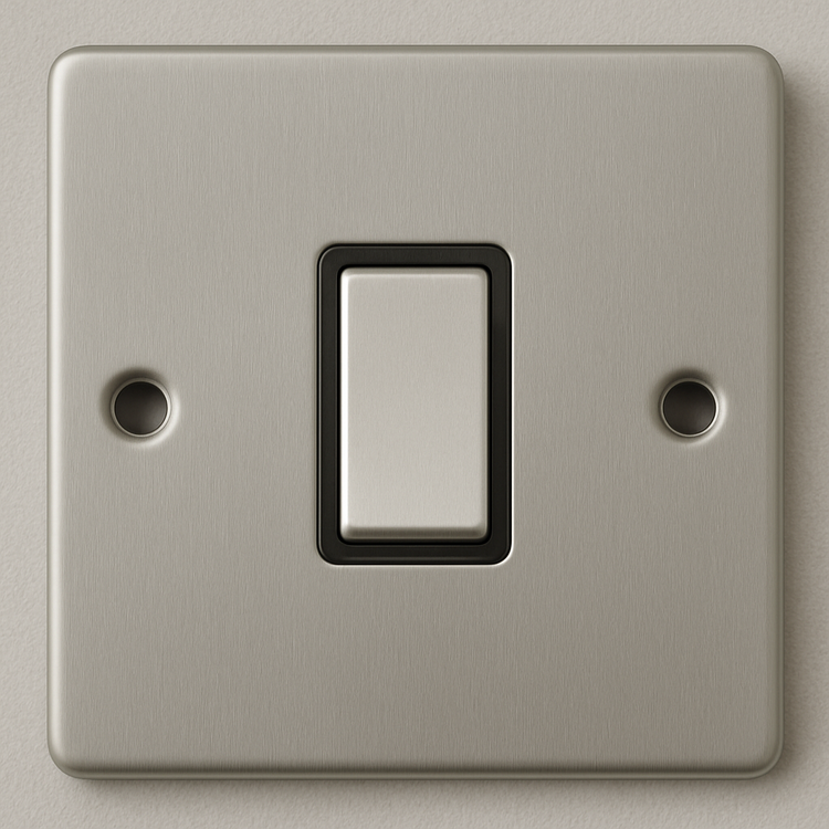 Satin chrome 1 gang 2 way light switch with black insert from the Claddagh Collection