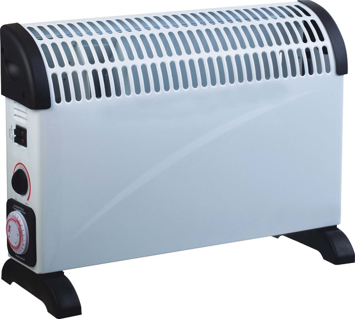 Titan 2kW convector heater with built in mechanical timer dial, white with black feet