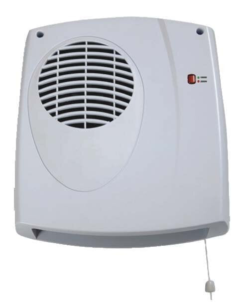 Titan 2kW white downflow bathroom heater with pull cord control and LED indicator