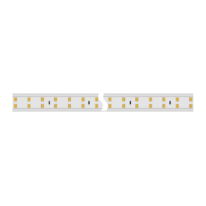 Close up of the Greenlamp 110V LED strip showing 180 SMD LEDs per metre sealed inside a clear IP65 PVC jacket