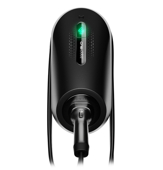Zappi GLO 7kW tethered EV charger in black with Type 2 charging cable