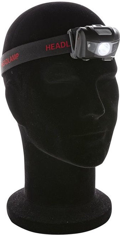 ToolPack LED headlamp, 160 lm, USB charging, elastic strap; compact and lightweight.
