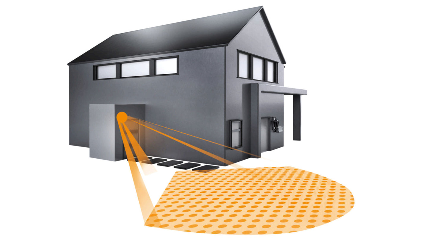 Side profile of Advanced 140 black PIR motion detector with adjustable head and wall bracket.