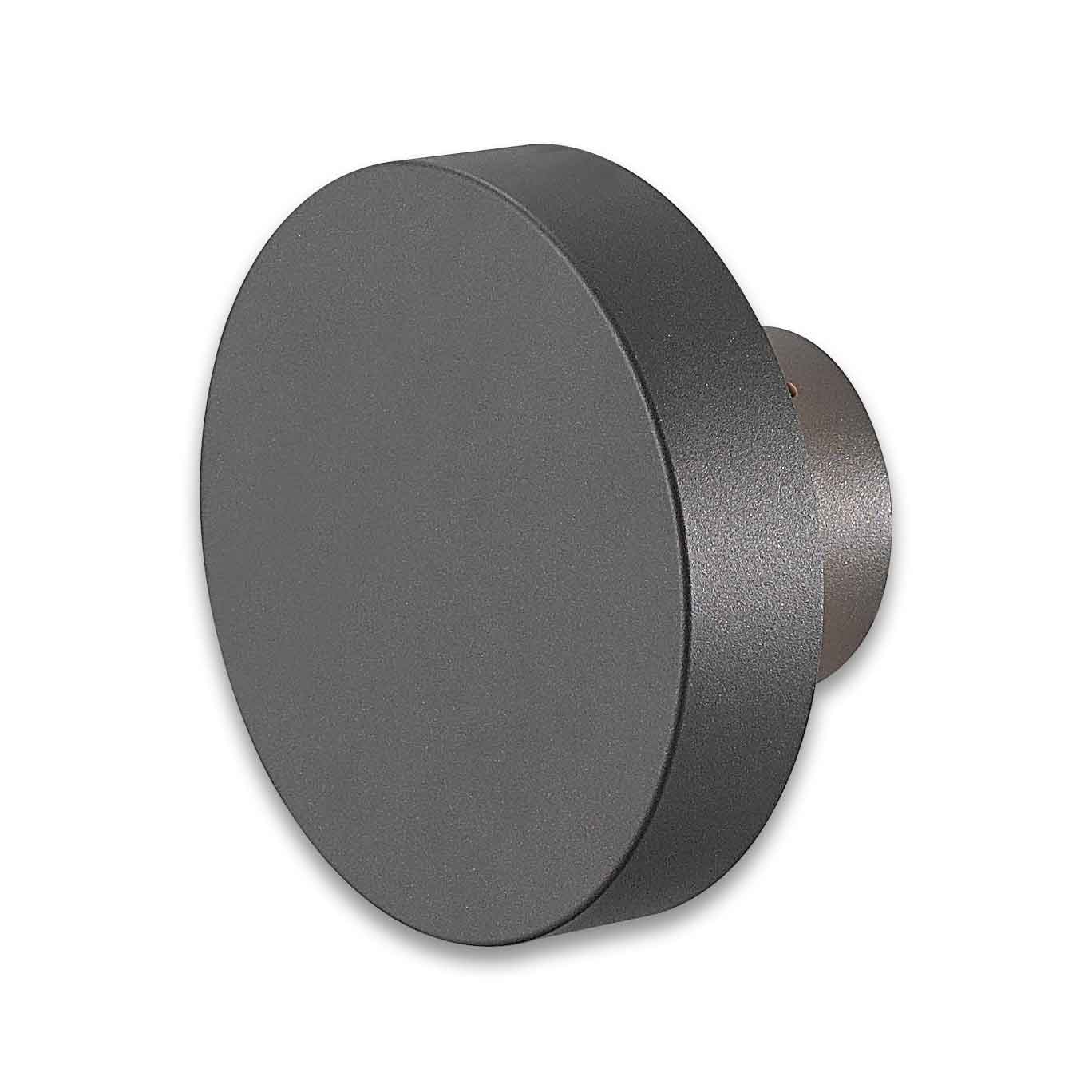 ECIR LED circular bulkhead wall light in anthracite finish for indoor or outdoor use.