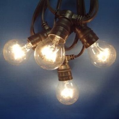 Evolamp 10 metre festoon harness on black cable, shown with clear golf ball lamps fitted, lamps sold separately