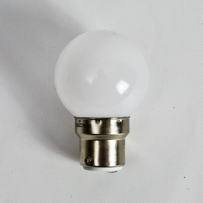 Evolec 1W LED PVC golf ball lamp, opal cool white, B22 bayonet cap