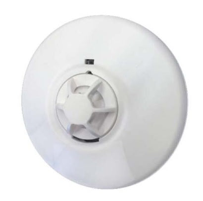 Close-up view of the Evolec heat alarm with white PC finish, designed for reliable fire safety.