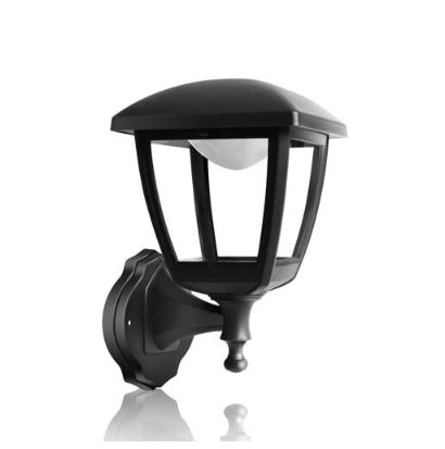 Evolec Nero LED outdoor wall lantern product image showing black polycarbonate design.