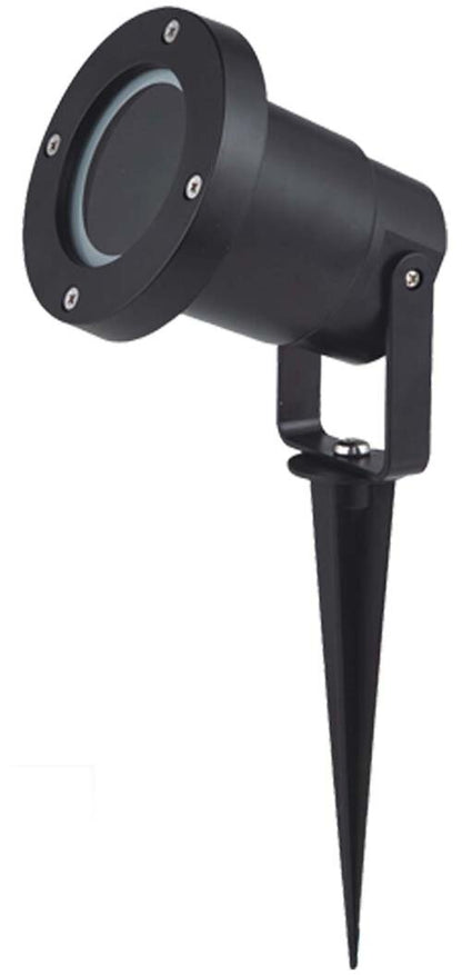 lack exterior GU10 garden spike light with adjustable head and 800mm flex cable.