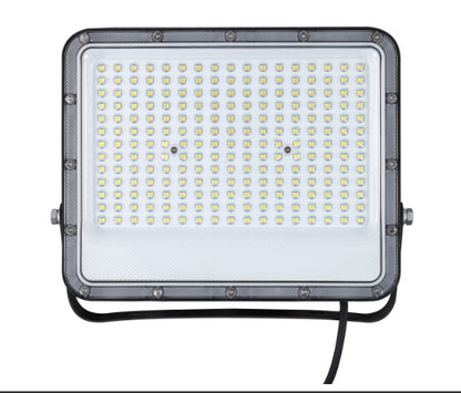 Front view of a high-power LED floodlight featuring a slimline design with multiple SMD LED chips for bright outdoor lighting.