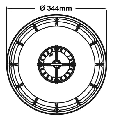 Technical drawing of LED high bay light showing 344mm diameter measurement.