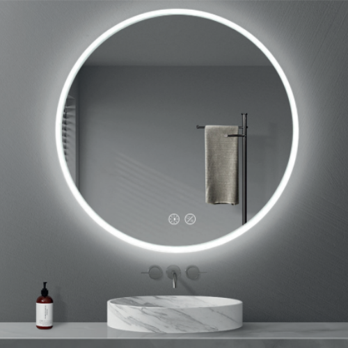 M600/CCT LED circular bathroom mirror with dimmable lighting, anti-fog and memory features – modern 600mm IP44 rated round mirror.