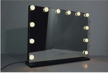 Hollywood LED vanity mirror video, 12 dimmable bulbs switching from warm to natural to cool white light