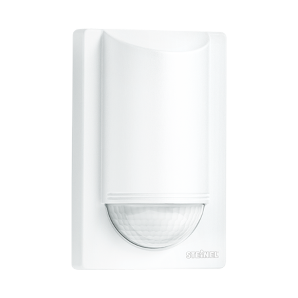 Steinel IS 2180 ECO outdoor PIR motion sensor in white, 180° detection, wall-mounted—front view.