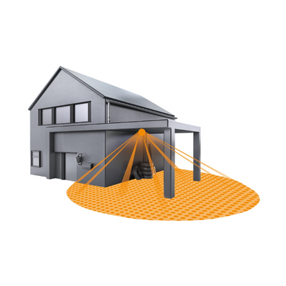 360° detection coverage illustration for the Steinel IS 2360 DE ECO ceiling PIR, up to 8 m.