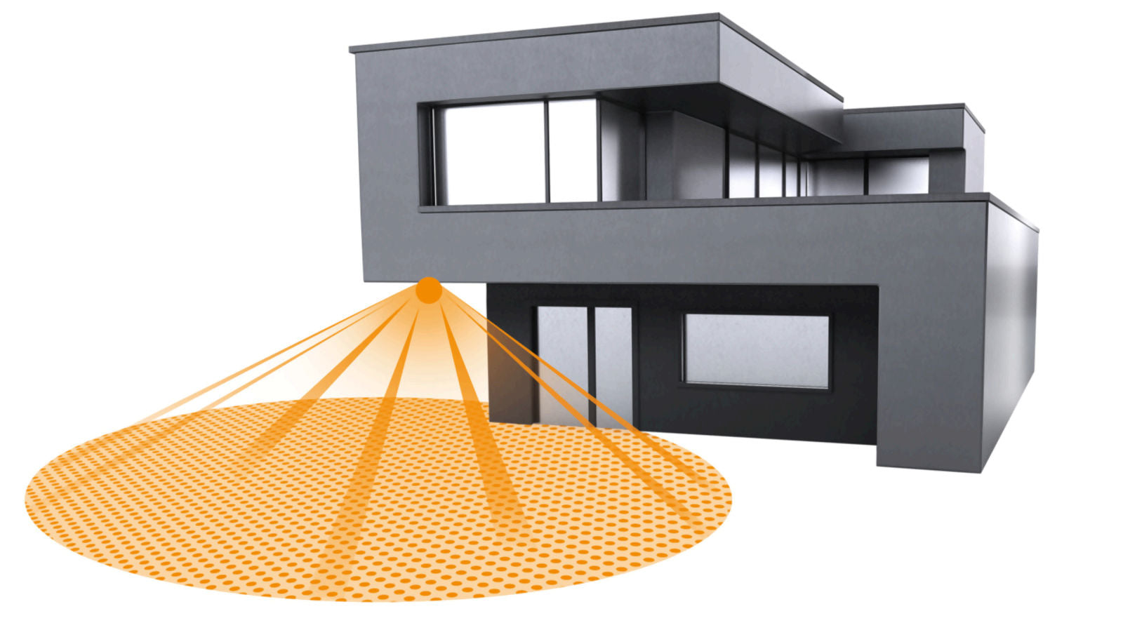 360° detection coverage illustration for the Steinel IS 2360 ECO surface PIR—ideal for porches and small rooms.