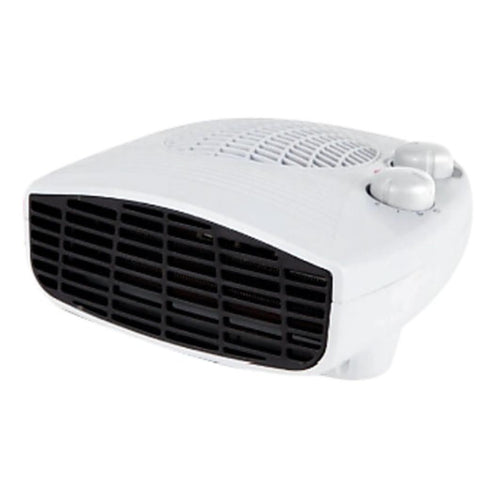 Titan 2kW Letterbox Fan Heater in white – compact portable electric heater with adjustable thermostat and dual heat settings.