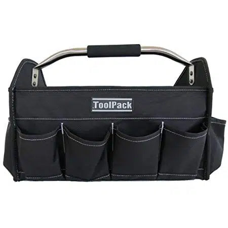 ToolPack Extend open tool tote 360.016, black 40×21×28 cm bag with metal carry handle and front pockets