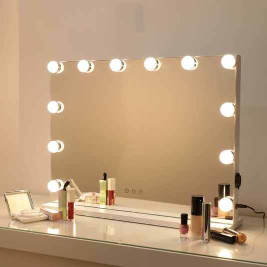 Hollywood vanity mirror with 12 LED lights, white landscape makeup mirror on a dressing table, Ireland